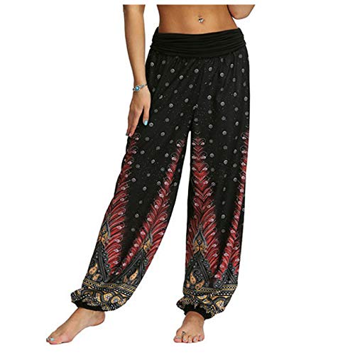 BOTCAM Haremshose Damen Baumwolle - Pumphose Damen Hippie Haremshosen Dünn Boho Ethno Blumenmuster Muster Strand Sommerhose Yogahose Baggy Hose Pluderhose Lässige Stoffhose Weite Aladinhose von BOTCAM