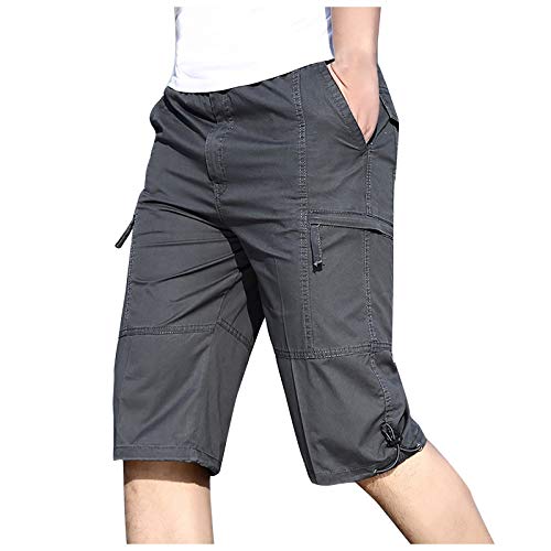 BOTCAM Herren Halblang Bermuda Shorts 3/4 Jogginghose Seitlichen Reißverschlusstaschen Cargohose Caprihose Sporthose Sommer Große Größen Kurze Hose Freizeithose Gerade Tooling Jeans,XXL-6XL von BOTCAM