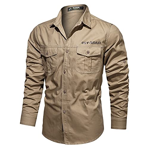 BOTCAM Herren Hemd Vintage Cargo Hemd Shirts Shirt Langarm Outdoor Shirt Leichte Tactical Hemd Freizeithemden Schnelltrocknend Cargo Hemden Funktionshemd Modisch Herrenhemden mit Brusttasche von BOTCAM