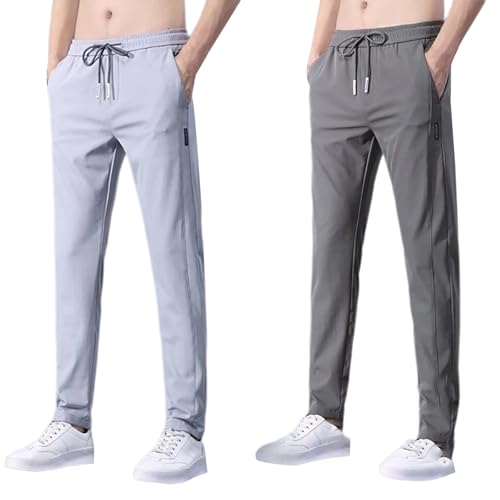 BOTCAM Herren Jogginghose Lang Sporthose Eisseide Stretch Schnell Trocknende Ice Seide Freizeithose Atmungsaktive Einfarbig Sommerhose Slim Fit Sweatpants Trainingshose Mit Kordelzug Und Taschen von BOTCAM