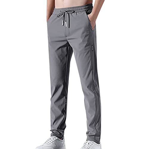 BOTCAM Herren Jogginghose Lang Sporthose Eisseide Stretch Schnell Trocknende Ice Seide Freizeithose Atmungsaktive Einfarbig Sommerhose Slim Fit Sweatpants Trainingshose Mit Kordelzug Und Taschen von BOTCAM