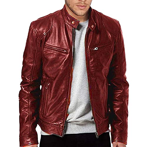 BOTCAM Herren Lederjacke Slim Fit, Motorradjacke UP Leder Kunstleder Kunstlederjacke Herbst Leicht Atmungsaktiv Fahrradjacke Zip Off Thermohemd Mode Sportjacke Männer Übergangshemd M-XXL von BOTCAM