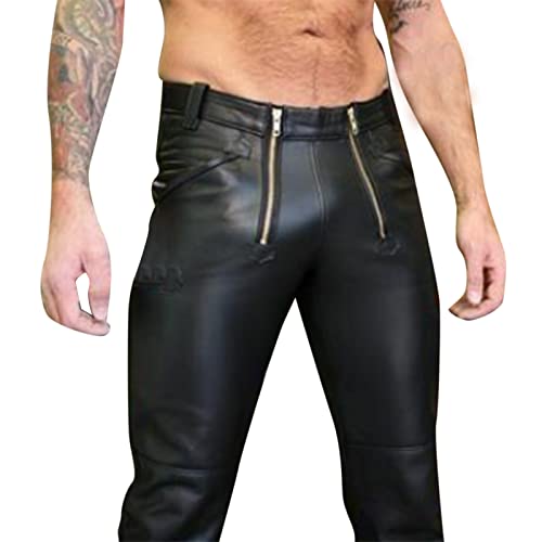 BOTCAM Herren Motorrad Lederhose Leder Schwarz Lederhose Slim Fit Lederhose Winddicht Wasserdicht Lederhose Elastisch Bikerhose Trainingshose Matt Kunstleder Enganliegend Hose Trachtenlederhose von BOTCAM