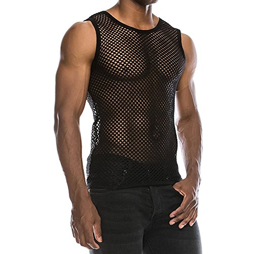 BOTCAM Herren Tank Netzhemd Netzshirt Sexy Transparent Unterhemd Männer Slim Bodybuilding Muskelshirt Stretch Mesh Tanktop Ärmelloser Sommer Atmungsaktiv Durchsichtiges Tops Clubwear von BOTCAM