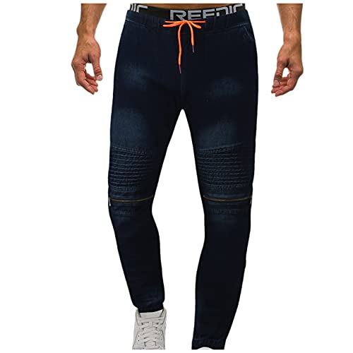 BOTCAM Hose Herren Schwarz Slim-Fit Herren mit Reißverschluss lässige Herren-Jeans-Auszug Schnur Mid-Waist Pin Männer Jeanshosen von BOTCAM