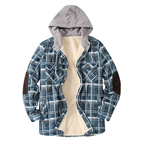 BOTCAM Jacke Herren Winter Warm Kariertes Hemd Hoodie Regular Fit Langarm Freizeit Karohemd Holzfällerhemd mit Kapuze Männer Flanellhemd Winterjacke Thermohemd Innenfutter Arbeitshemd von BOTCAM