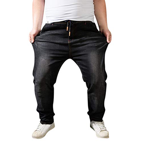 BOTCAM Jeans Herren Oversized Stretch Denim Regular Fit Lange Jeanshose mit Drawstring Gummibund, Männer Straight Hose Cut Basic Washed Jogger-Chino-Jeans Freizeithose, Gr:L-6XL von BOTCAM