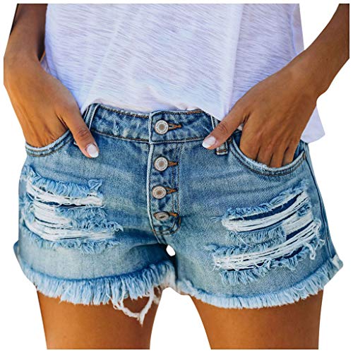 BOTCAM Jeans Shorts Damen High Waist Stretch Kurze Hose Sommer Zerrissen Push Up Leggings Ripped Loch Hotpants Skinny Y2k Boyfriend Jeans Shorts Denim Kurze Jeans Sommershorts Mit Taschen von BOTCAM