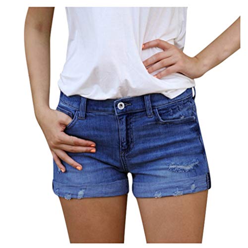 BOTCAM Jeans Shorts Damen High Waist Stretch Kurze Hose Sommer Zerrissen Push Up Leggings Ripped Loch Hotpants Skinny Y2k Boyfriend Jeans Shorts Denim Kurze Jeans Sommershorts Mit Taschen von BOTCAM