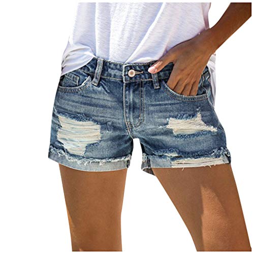 BOTCAM Jeans Shorts Damen High Waist Stretch Kurze Hose Sommer Zerrissen Push Up Leggings Ripped Loch Hotpants Skinny Y2k Boyfriend Jeans Shorts Denim Kurze Jeans Sommershorts Mit Taschen von BOTCAM