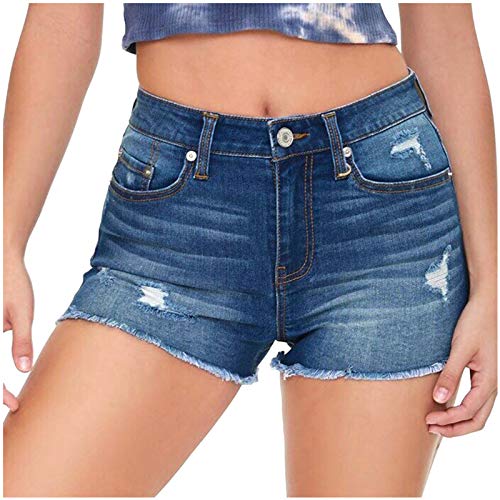 BOTCAM Jeans Shorts Damen High Waist Stretch Kurze Hose Sommer Zerrissen Push Up Leggings Ripped Loch Hotpants Skinny Y2k Boyfriend Jeans Shorts Denim Kurze Jeans Sommershorts Mit Taschen von BOTCAM