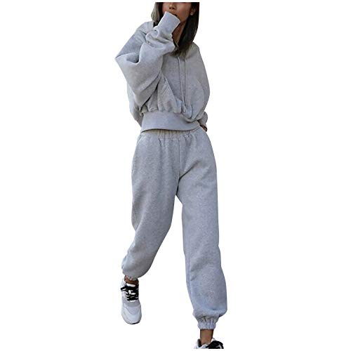 Jogginganzug Damen Sportbekleidung Einfarbig Jogginghose Casual Einfarbig Rundhals Hosenanzug Freizeitanzug Sportanzug Trainingsanzug 2-Teiliges Langarm Loose Tracksuit Hoodie Sweatshirt von BOTCAM