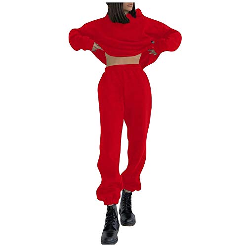 BOTCAM Jogginganzug Damen Sportbekleidung Einfarbig Jogginghose Casual Einfarbig Rundhals Hosenanzug Freizeitanzug Sportanzug Trainingsanzug 2-Teiliges Langarm Loose Tracksuit Hoodie Sweatshirt von BOTCAM