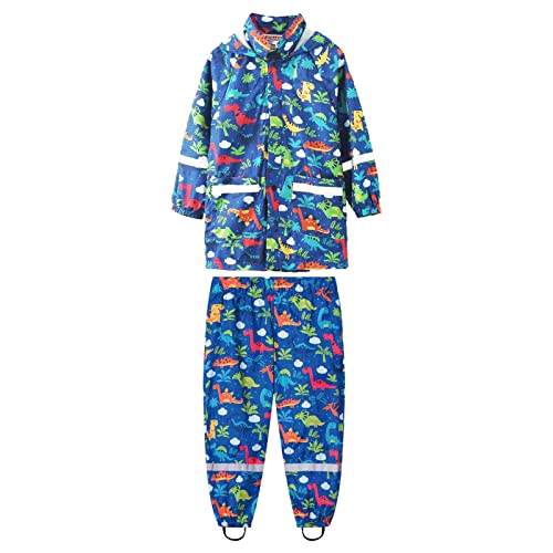 BOTCAM Kinder Jungen Mädchen Dinosaurier Regenbogen Bedruckte Regenjacke mit Kapuze Winddichter Regenmantel Kinder Langarm Hoodie Trench Pants Outfits Lernuhr von BOTCAM