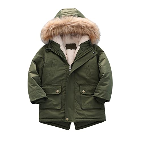 BOTCAM Kinder-Mantel, mit Pu-ffer-Fleece gefütterte Jacke, Dicke Wintermäntel mit Kapuze, wasserfeste Par-ka-Oberbekleidung Daunenjacke Junge 92 (Green, 2-3 Years) von BOTCAM