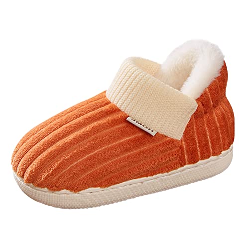 BOTCAM Kinderhausschuhe Jungen Hausschuhe Baumwolle Bequeme Haushausschuhe Schlafzimmerhaushausschuhe Winter Warme Innenschuhe Pantoffeln 34 (Orange, 33.5 Big Kids) von BOTCAM