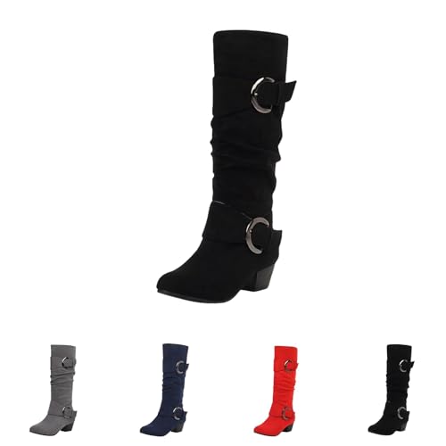 BOTCAM Kniehohe Stiefel Damen Kleiderstiefel Mit Reißverschluss Blockabsatz Reiterstiefel High Knee Schlupfstiefel Spitze Zehenbereich Retro Westernstiefel Renaissance Damenstiefel Übergangsstiefel von BOTCAM