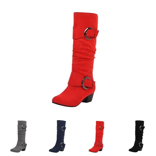 BOTCAM Kniehohe Stiefel Damen Kleiderstiefel Mit Reißverschluss Blockabsatz Reiterstiefel High Knee Schlupfstiefel Spitze Zehenbereich Retro Westernstiefel Renaissance Damenstiefel Übergangsstiefel von BOTCAM