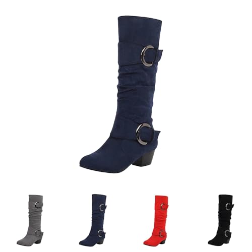 BOTCAM Kniehohe Stiefel Damen Kleiderstiefel Mit Reißverschluss Blockabsatz Reiterstiefel High Knee Schlupfstiefel Spitze Zehenbereich Retro Westernstiefel Renaissance Damenstiefel Übergangsstiefel von BOTCAM