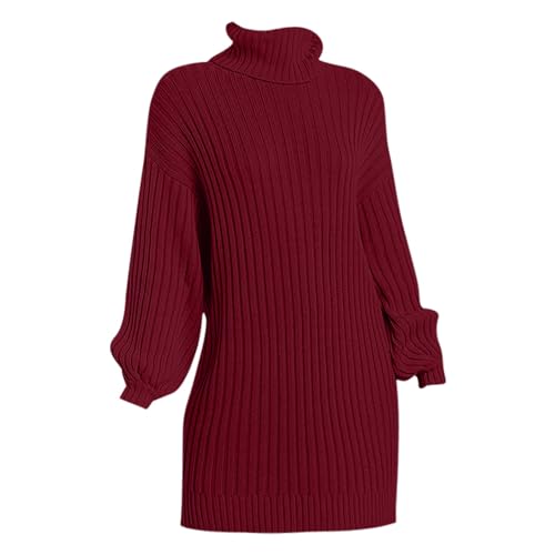 BOTCAM Knitted Dress Damen Strickkleider Rollkragen Pulloverkleid Warm Winter Kleid Minikleid Mit Gürtel Frauen Partykleid Lang Pullover Bodycon Langarmkleid Casual Herbstkleid Kurzkleid von BOTCAM