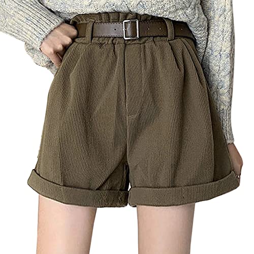 BOTCAM Lässige lose Cord-Shorts für Damen - Bermuda Shorts - Kurze Hose Damen - High Waist Shorts - Shorts mit Taschen - Strandshorts - Einfarbige - Bequeme Shorts - Sommer Hose Damen von BOTCAM