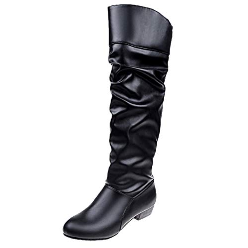 BOTCAM Langschaftstiefel Damen Schwarz, Winterstiefel Stiefeletten Mit Absatz Schlupfstiefel Reitstiefel Elegant Damenstiefel Langschaft Stiefel Outdoor Thermostiefel Für Frauen Gr.35-43 von BOTCAM