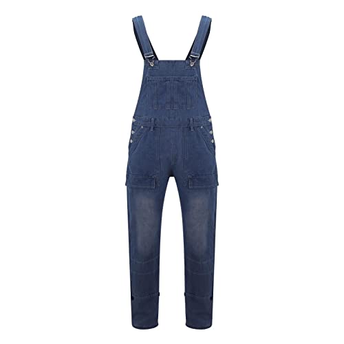 BOTCAM Latzhose Herren Arbeitshose GrößE 60 Vielseitige Overalls Herren Denim Mode Einfache Baggy Jeans mit Taschen (Dark Blue, XXXXXL) von BOTCAM