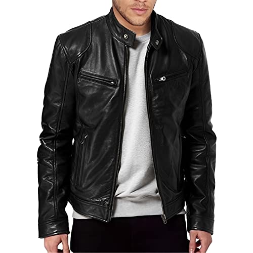 BOTCAM Lederjacke Herren Slim Fit Kunstleder Motorradjacke Männer Verdickt Fleece-Innenseite Lederjacke Winddicht Übergangsjacke Bikerjacke Bomberjacke Winter Thermojacke Outdoorjacke von BOTCAM