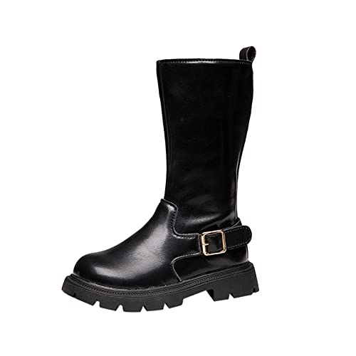 BOTCAM Mädchenschuhe Kinderschuhe Lange Mittelhoher Stiefel Herbst Und Winter Mädchen Lederstiefel Mit Dicke Boden Winterstiefel Outdoor Wasserdicht Rutschfeste Kinder Gummistiefel Gr.32 von BOTCAM