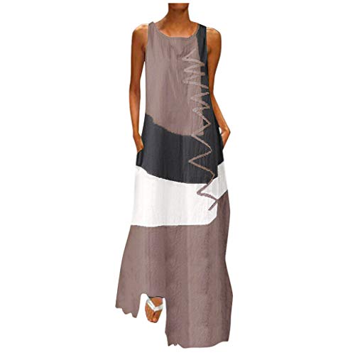 BOTCAM Maxikleider Damen Elegant Hochzeit Abendkleid Frauen Retro Blumendruck Rundhals ärmellos Strandkleid Damen GroßE GrößEn Sommer Lose Freizeitkleid Langes Sommerkleid Cocktailkleid von BOTCAM