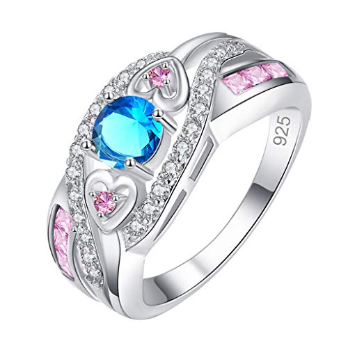 BOTCAM Mehrfarbiger Zirkonia-plattierter Silber- und Silberring Amethyst-Ring Paarring Ringe Set Silber Schlicht (Blue, 9) von BOTCAM