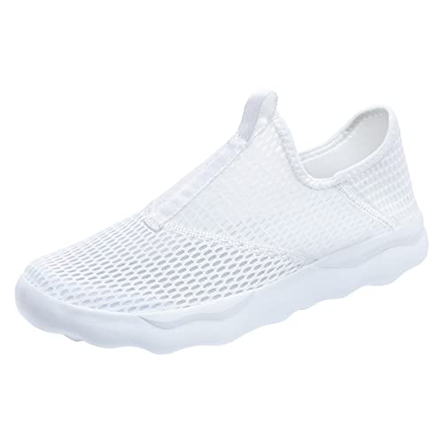 BOTCAM Mode Männer Mesh Casual Sportschuhe Slip On Einfarbig Laufende Atmungsaktive Turnschuhe mit Weichem Boden Schuhe Herren Schwarz Business (Z jsjm_B-White, 43) von BOTCAM