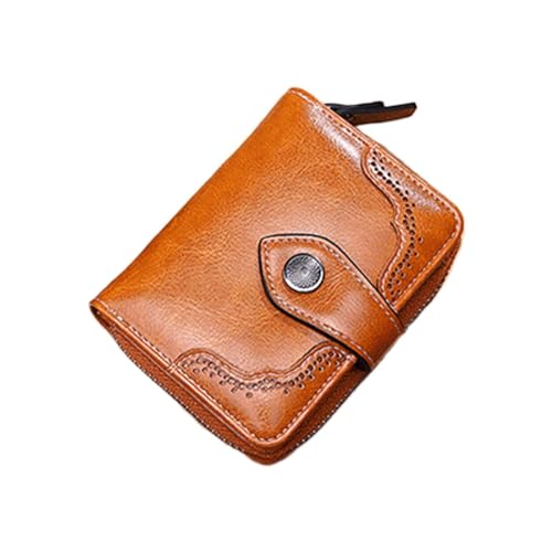 BOTCAM Mode Retro Öl gewachstes Kunstleder Damen Kurze Geldbörse Reißverschluss Geldbörse Geldbörse Geldbörsen Herren (Brown, One Size) von BOTCAM