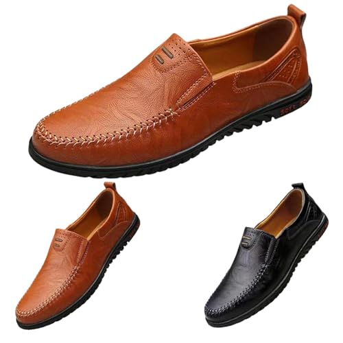 BOTCAM Mokassins Flache Slipper Slip on Loafer Herren Klassische Weichen Sohle Lederschuhe Halbschuhe Business-Schuhe Freizeitschuhe Arbeitsschuhe Fahrenschuhe Barfußschuhe Ohne Schnürsenkel EU39-44 von BOTCAM