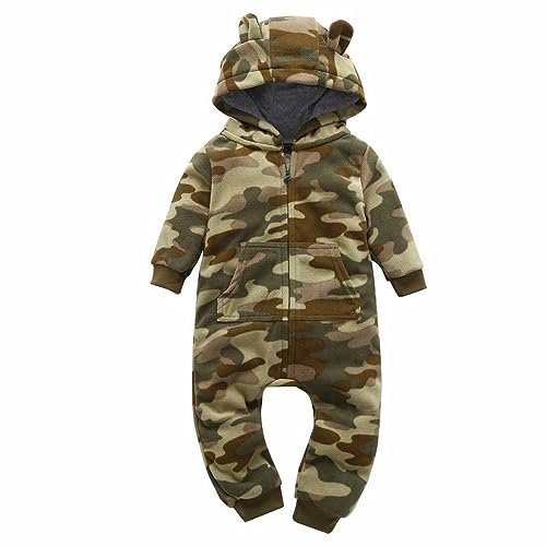 BOTCAM Neugeborenen Baby Mädchen Strampler Langarm Mit Kapuze Camouflage Zipper Hoodie Außerhalb Body Strampler Overall Kleidung Träger Bodys Mädchen 86 (Camouflage, 6-9 Months) von BOTCAM