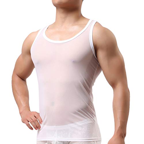 BOTCAM Ohne Arm Herren Slim Tank Top aus Stretch Mesh, Transparent Unterhemd Männer Netzshirt Netzhemd Ärmellos Muskelshirt Sexy Dessous Unterwäsche Clubwear von BOTCAM