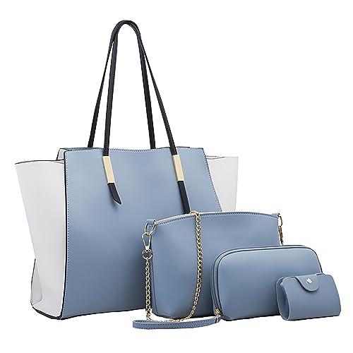 BOTCAM Ordnerrücken Taschen Tragetaschen-Set für Damen, modische Handtaschen, Geldbörse, Tragetasche, Schultertasche, Henkel Oben, Satchel-Geldbeutel-Set, 4-teilig (Z jsjm-B-Blue, One Size) von BOTCAM