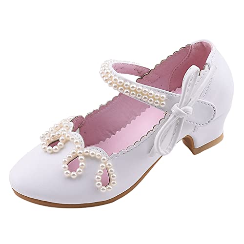 BOTCAM Prinzessin Schuhe Mädchen Mary Jane Strap Flache Schuhe Ballerinas Mit Schleife Perlen Leichtes Anziehen Faltbar Mädchenschuhe rutschfest Schulschuhe Kinderschuhe Für Hochzeit, Party von BOTCAM