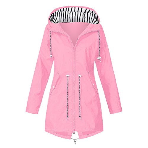 BOTCAM Regenjacke Damen Wasserdicht Atmungsaktiv Mit Kapuze Lang - Dünn Windbreaker Gestreift Futter Regenmantel Leicht Sportlich Outdoor Jacke mit Tasche von BOTCAM