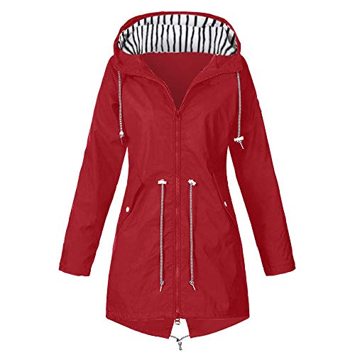 BOTCAM Regenjacke Damen Wasserdicht Atmungsaktiv Mit Kapuze Lang - Dünn Windbreaker Gestreift Futter Regenmantel Leicht Sportlich Outdoor Jacke mit Tasche von BOTCAM