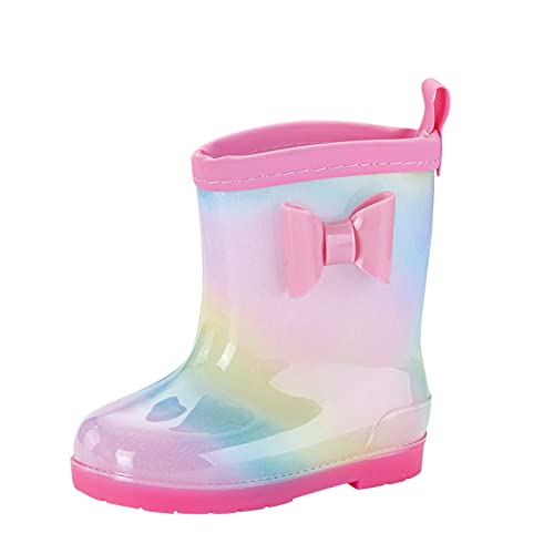 BOTCAM Regenstiefel für Kleinkinder mit Glitzerlicht für Mädchen, Regenbogen-Regenschuhe und einfarbige Stiefel mit einfach anzubringenden Griffen Kinderschneestiefel (H-a, 28 Little Child) von BOTCAM