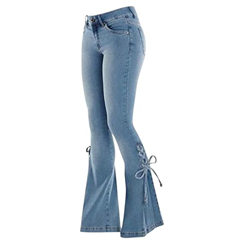 BOTCAM Schlaghose Damen 90er Vintage - High Waist Jeans Mit Weitem Bein, Flare Hose Für Teenager Mädchen, Stretch Hüfthose Bootcut von BOTCAM
