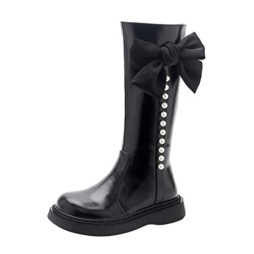 BOTCAM Schneeschuhe 28 Stiefel Hohe Stiefel Herbst und Winter Mädchen Lederstiefel mit weichem Boden Boots Kinder Winter (Black-a, 34 Big Kids) von BOTCAM