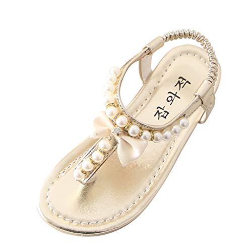 BOTCAM Schuhe Für Jungs Prinzessin Baby Mädchen Schuhe Kleinkind Sandalen Sommer Perle Knoten Kinder Baby Schuhe Sneaker Kinder (Gold, 12 Years) von BOTCAM