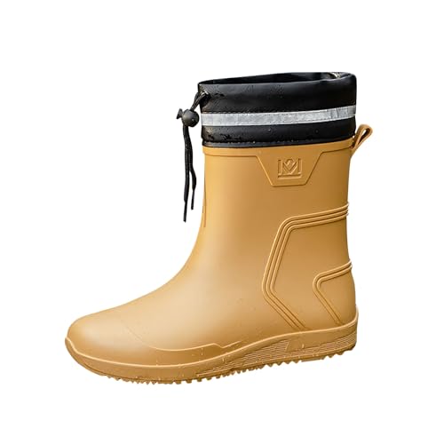 BOTCAM Schuhe Herren 48 Herren Wasserschuhe mit mittlerer Wade, Mundgeschirr, Mundgummischuhe, Überschuhe zum Mitnehmen, warme Regenstiefel Weiße Schuhe Herren 46 (Brown, 39) von BOTCAM