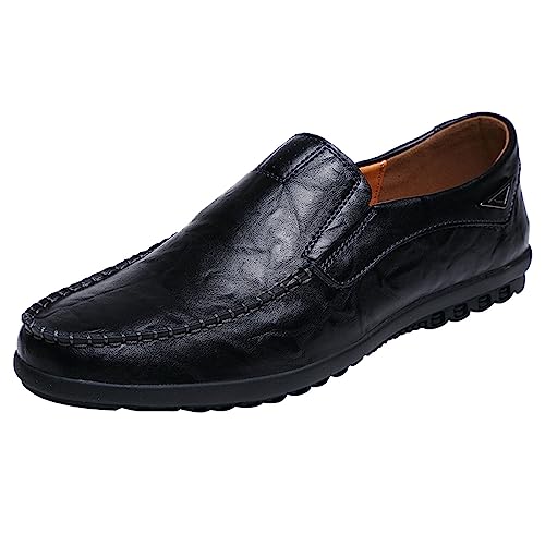 BOTCAM Schwarze Anzugschuhe Herren Mode Herren Lederschuhe - Britischer Stil Flacher Absatz Niedrige Oberseite Weiche Sohle Bequeme Nähte Lässig Fußball Schuhe Herren 41 (Z jsjm_E-Black, 39) von BOTCAM