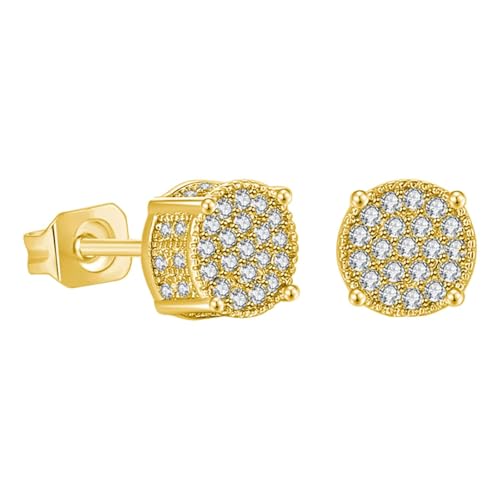 BOTCAM Screw Back Earrings Golden Plated 5A+ Cubic Zirconia Cluster Round Screw On Stud Hänge Ohrringe Damen (F, One Size) von BOTCAM