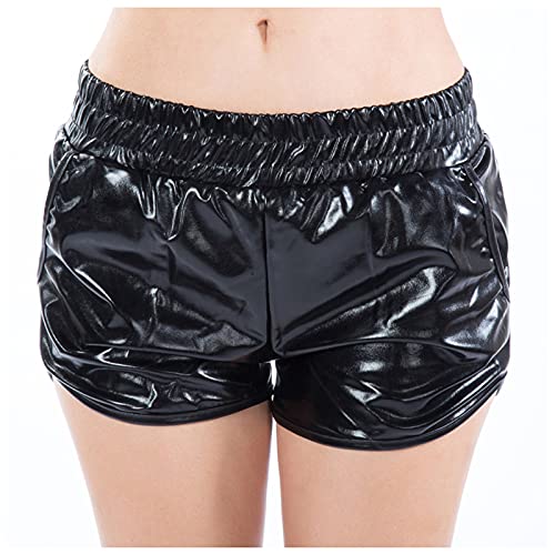 BOTCAM Shorts Damen Sexy Nachtclub Hotpants Leggings Lederoptik Blickdicht High Waist Kurze Hose Damen Eng Bermuda Shorts Push Up Leggings Kurz Hotpants Elastischer Bund Leder Latex Shorts Streetwear von BOTCAM