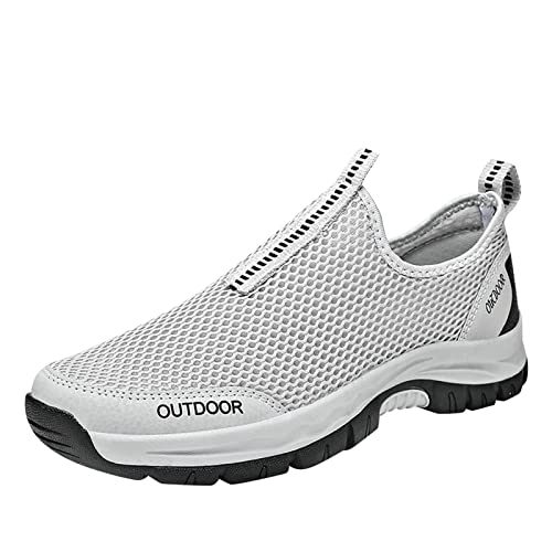 BOTCAM Sneaker Ohne Schnürsenkel Herren 43 Atmungsaktive Mesh Freizeitschuhe Laufende Turnschuhe Schuhe Herren Schlappen (White, 42) von BOTCAM