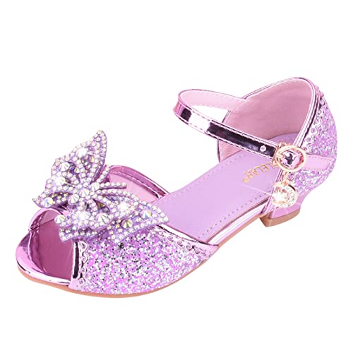 BOTCAM Sommer Schuhe Kind Sandalen Prinzessin Schuhe Bogen High Heels zeigen Prinzessin Schuhe Sandalen 39 (Purple, 30 Little Child) von BOTCAM